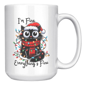 Crazy Cat Surrounded By Colored Lights 15 oz White Mug