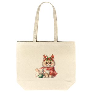 Festive Cat and Mouse Holiday Tote Bag