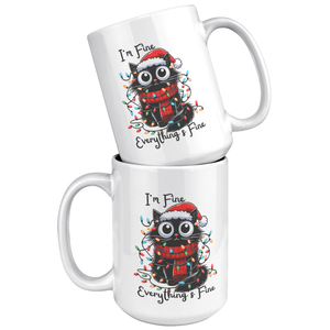 Crazy Cat Surrounded By Colored Lights 15 oz White Mug