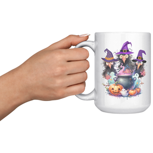 Halloween Crow Witches 15 Oz White Mug