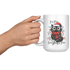 Crazy Cat Surrounded By Colored Lights 15 oz White Mug