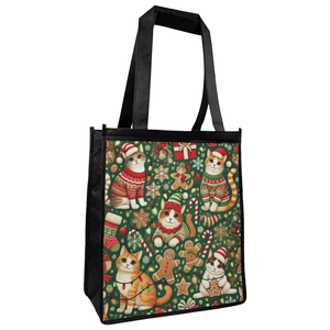 Cozy Christmas Cats Reusable Tote Bag: Festive Feline Fun with Gingerbread, Candy Canes, and Holiday Cheer!
