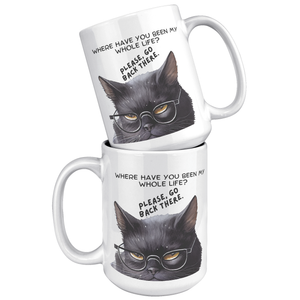 Funny Cranky Black Kitty 15oz White Mug