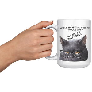 Funny Cranky Black Kitty 15oz White Mug