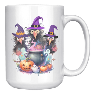 Halloween Crow Witches 15 Oz White Mug