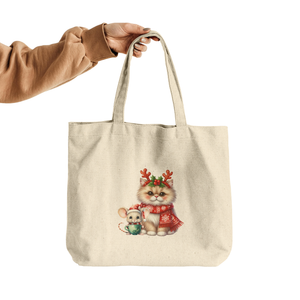 Festive Cat and Mouse Holiday Tote Bag