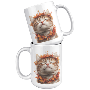 Autumn Cat Bliss 15 oz White Mug
