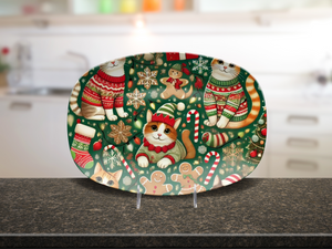 Cozy Christmas Cats Holiday Platter: Festive Feline Fun with Sweaters, Gingerbread, and Candy Canes – Perfect for Holiday Celebrations!