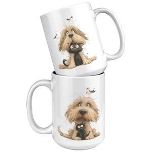 Whimsical Black Cat & Scruffy Dog 15oz Mug