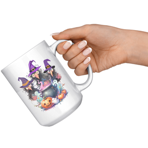 Halloween Crow Witches 15 Oz White Mug