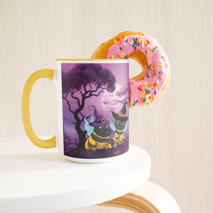 Accent Mug Full Wrap Cat Bees With Witch Hat Spooky Background