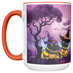Accent Mug Full Wrap Cat Bees With Witch Hat Spooky Background