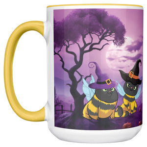 Accent Mug Full Wrap Cat Bees With Witch Hat Spooky Background