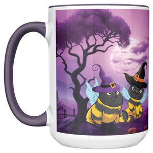 Accent Mug Full Wrap Cat Bees With Witch Hat Spooky Background