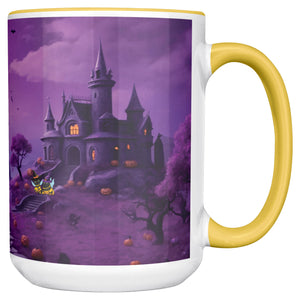 Accent Mug Full Wrap Cat Bees With Witch Hat Spooky Background