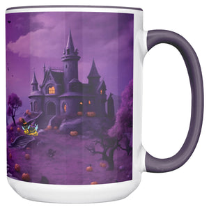 Accent Mug Full Wrap Cat Bees With Witch Hat Spooky Background