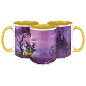 Accent Mug Full Wrap Cat Bees With Witch Hat Spooky Background