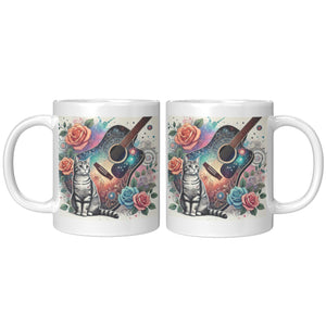Acoustic Guitar With A Cat White Mug