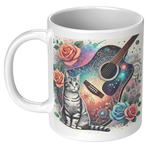 Acoustic Guitar With A Cat White Mug