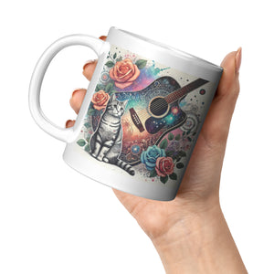 Acoustic Guitar With A Cat White Mug