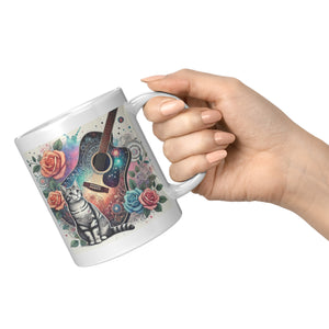 Acoustic Guitar With A Cat White Mug