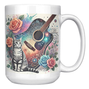 Acoustic Guitar With A Cat White Mug