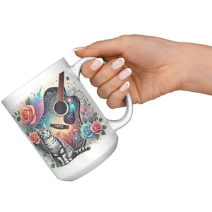 Acoustic Guitar With A Cat White Mug