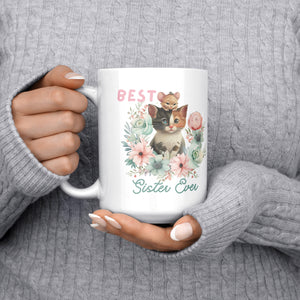 Best Sister Ever Cute Cat White Coffee Mug