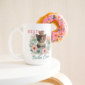 Best Sister Ever Cute Cat White Coffee Mug