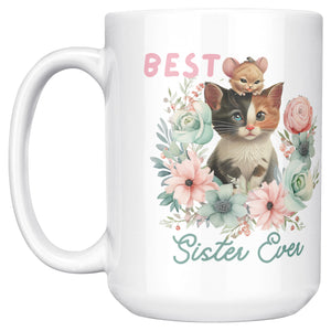 Best Sister Ever Cute Cat White Coffee Mug