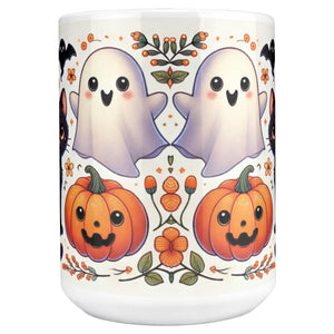 Black Cat Pumpkins And Ghosts Halloween Full Wrap 11 Oz Mug
