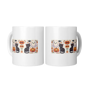 Black Cat Pumpkins And Ghosts Halloween 11 Oz Mug
