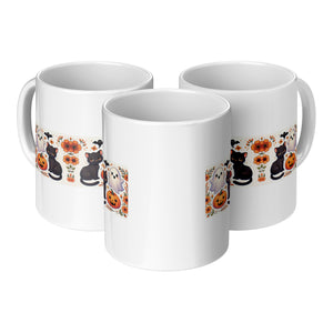 Black Cat Pumpkins And Ghosts Halloween 11 Oz Mug