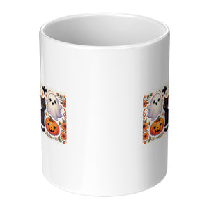 Black Cat Pumpkins And Ghosts Halloween 11 Oz Mug