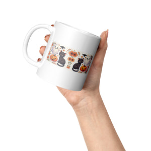 Black Cat Pumpkins And Ghosts Halloween 11 Oz Mug