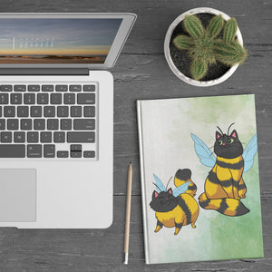 Cat Bees Christmas Green Background  Hardcover Journal