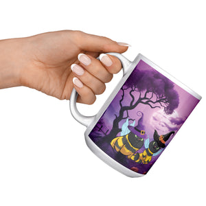 Cat Bees Wiches Hats And Spooky Castle White Coffee Mug