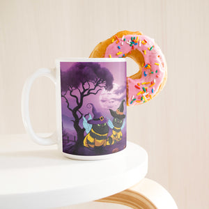 Cat Bees Wiches Hats And Spooky Castle White Coffee Mug