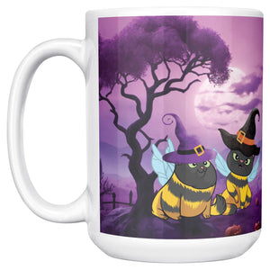 Cat Bees Wiches Hats And Spooky Castle White Coffee Mug