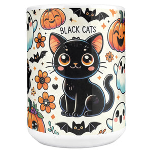 Cute Ghosts, Pumpkins And Black Cat 15 Oz Mug