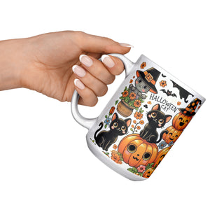 Cute Pumpkins, Ghosts And Black Cat Full Wrap 15 Oz Mug