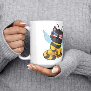 Kitty Bee Heart Flag White Coffee Mug