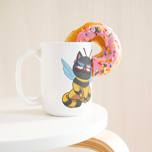 Kitty Bee Heart Flag White Coffee Mug