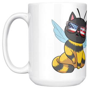 Kitty Bee Heart Flag White Coffee Mug