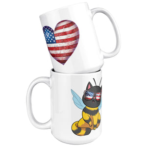 Kitty Bee Heart Flag White Coffee Mug