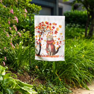 Autumn Leaves Cat Garden Flag {No Stand}