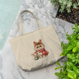 Festive Cat and Mouse Holiday Tote Bag