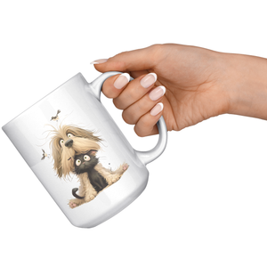 Whimsical Black Cat & Scruffy Dog 15oz Mug