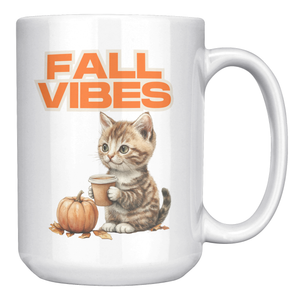 Fall Vibes Kitten 15 oz White Mug