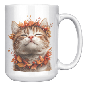 Autumn Cat Bliss 15 oz White Mug